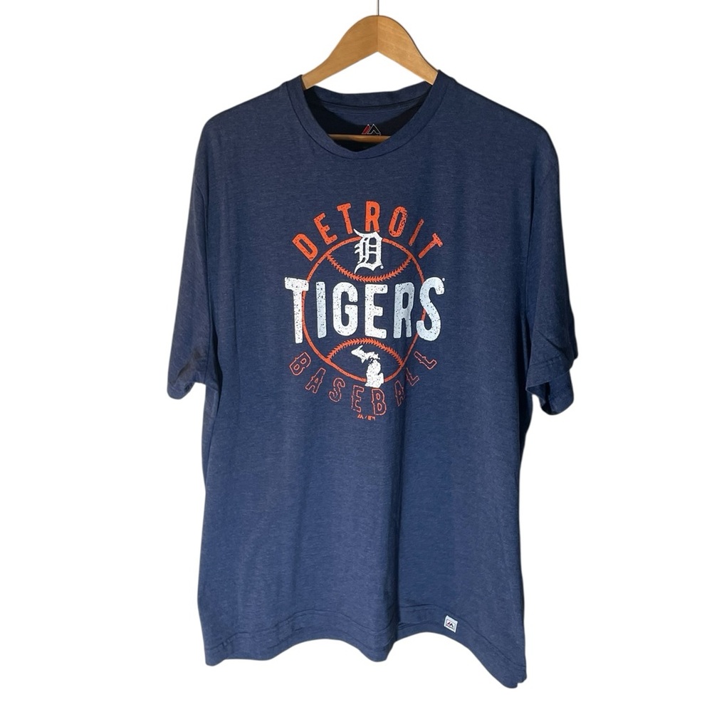 C39- Majestic Detroit Tigers Baseball Blue Short Sleeve Tee